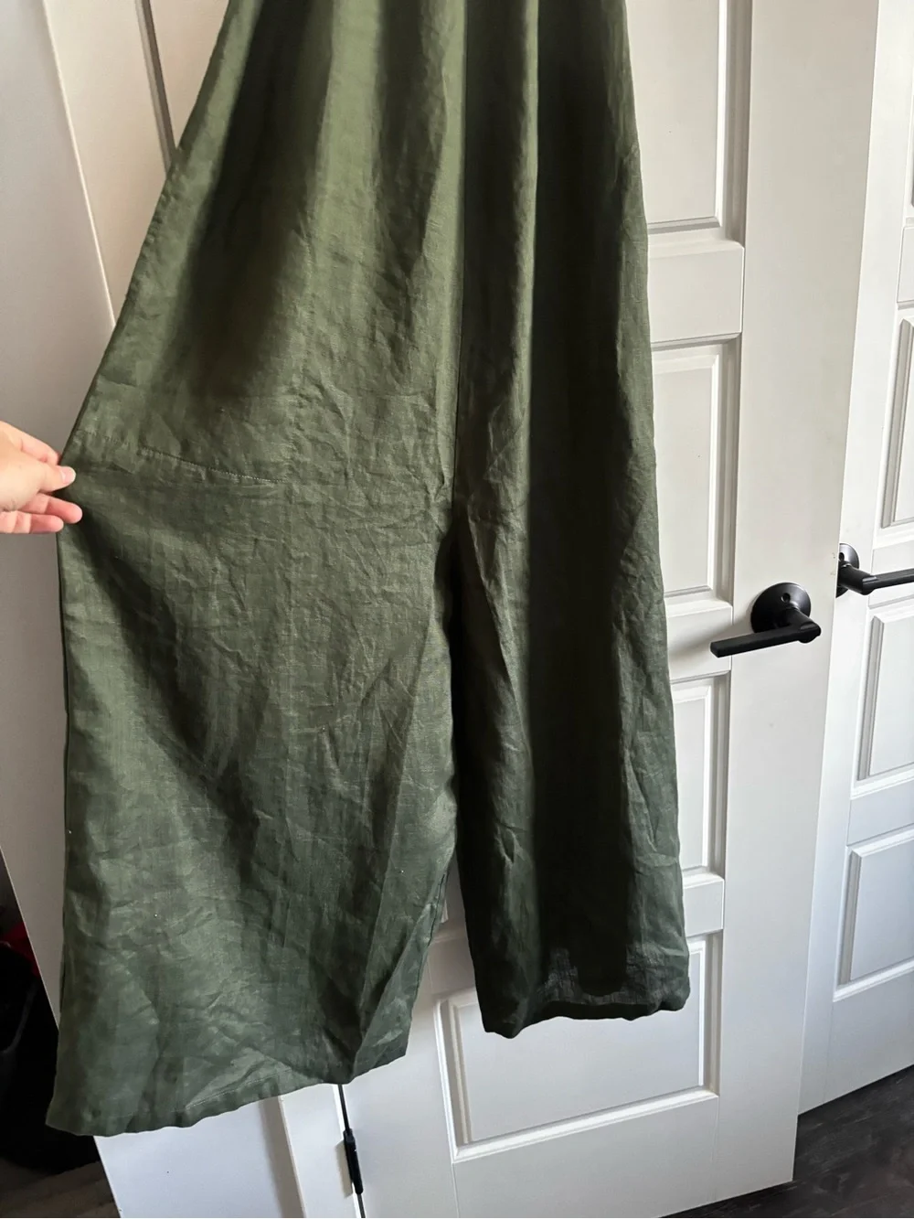 NWT Myrah Penaloza 100% French Linen wide leg jumpsuit forest green size S M - Picture 6 of 6